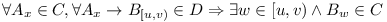 \forall A_x \in C, \forall A_x \rightarrow B_{[u,v)} \in D \Rightarrow \exists w \in [u,v) \wedge B_{w} \in C